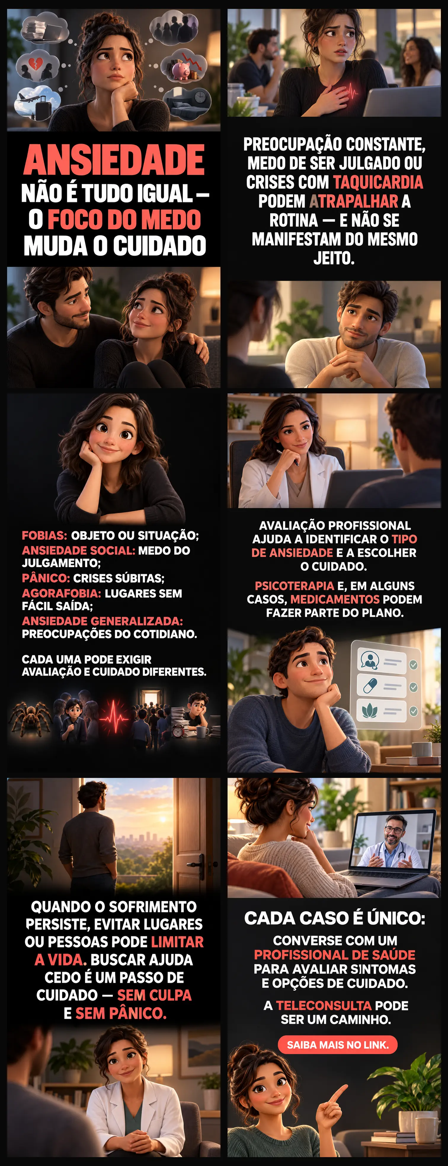 Infográfico sobre tipos de ansiedade