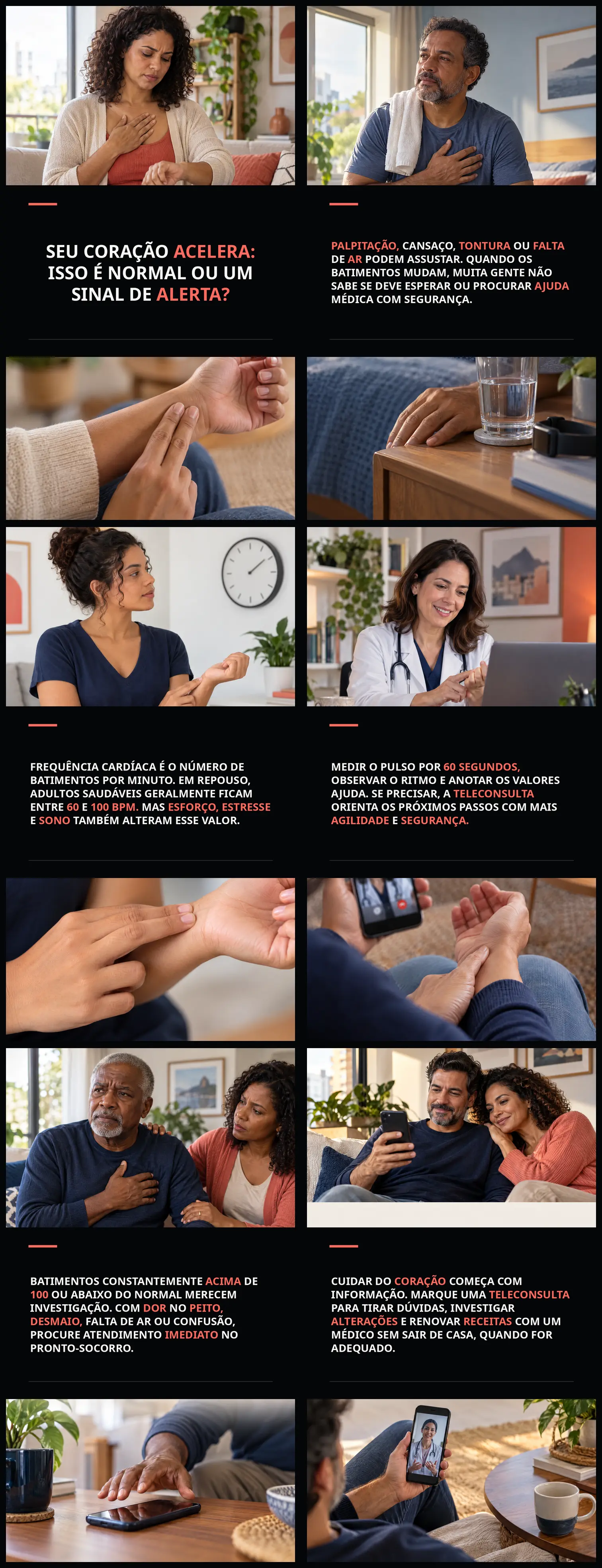 Infográfico sobre frequencia cardíaca alta, o que pode ser e como devemos conduzir