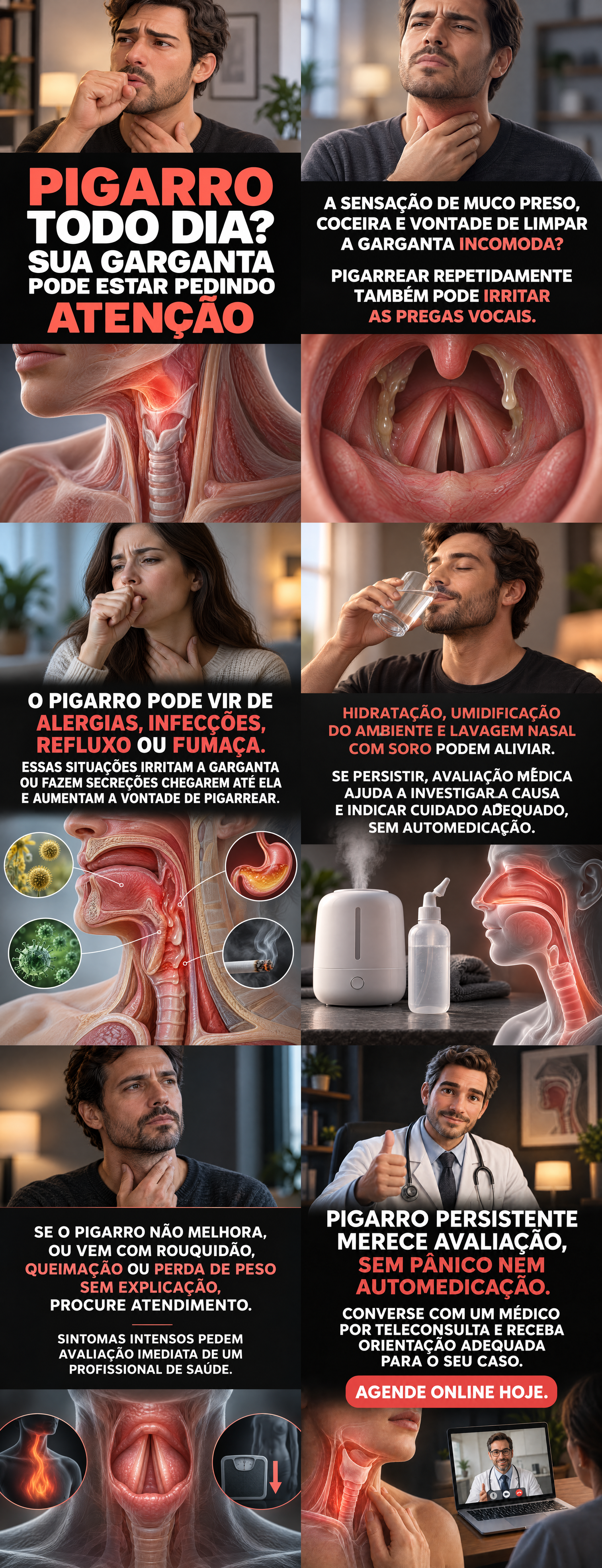 Infográfico sobre pigarro na garganta