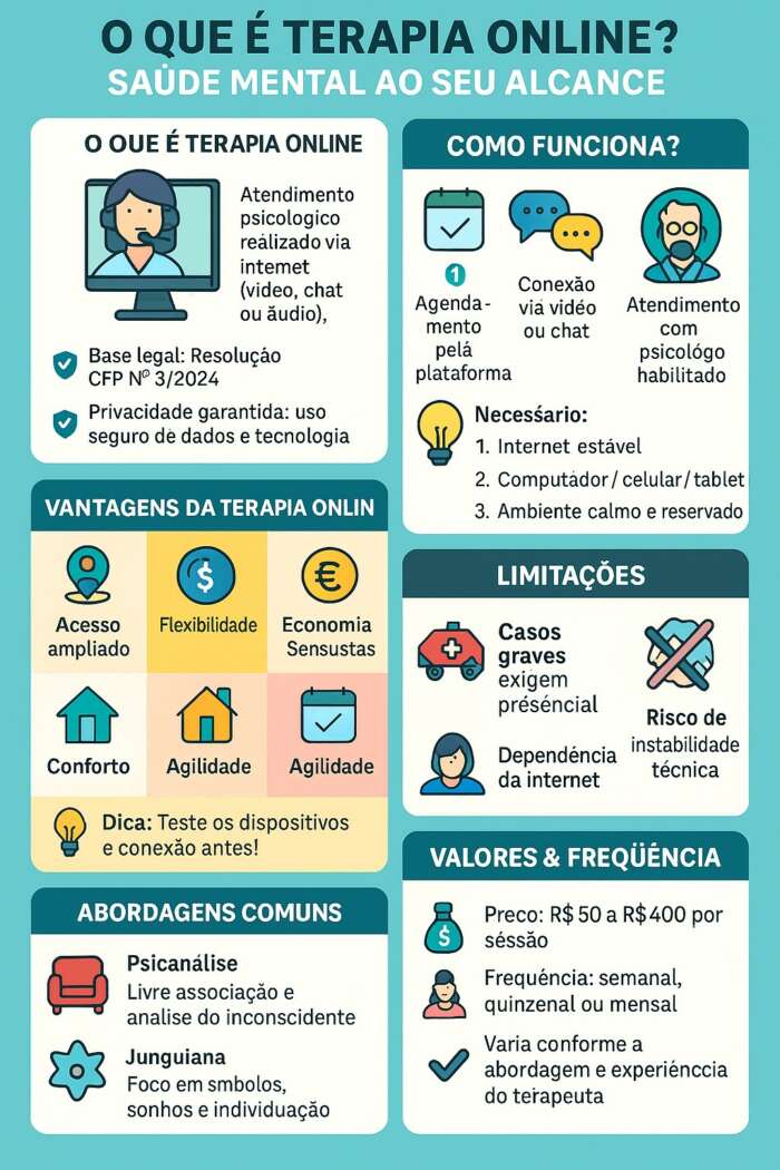 Resumo sobre terapia online na forma de infografico